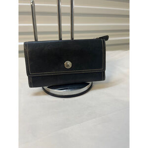 Coach Chelsea Black Leather Credit Card Trifold Long Wallet 100% authentic